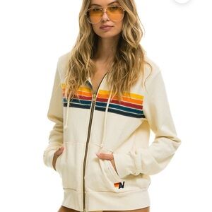 Aviator Nation 5 STRIPE HOODIE - VINTAGE WHITE. Size XL.